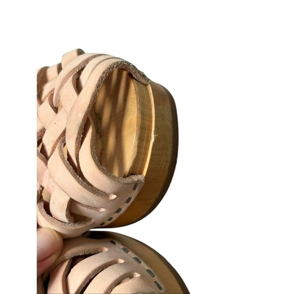 Anthropologie Swedish Hasbeens Braided Sky High Clogs Leather Wood size 39 Peach - Picture 15 of 15
